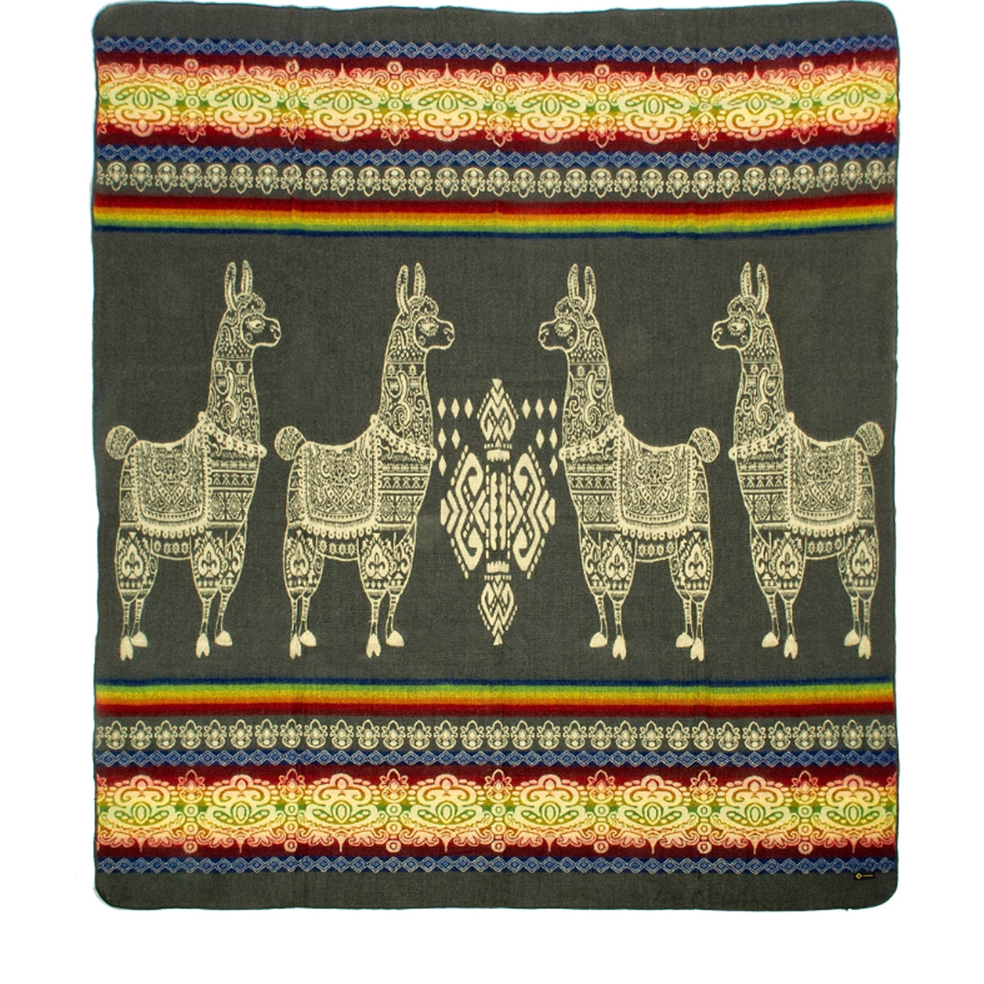 Authentische Decke aus Alpaka Wolle mit Lama-Motiv Dunkelgrün- 195 x 235 cm - Vandeley