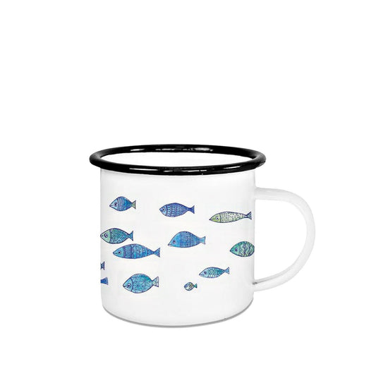 Tasse aus Emaille "Fischschwarm" - 300 ml