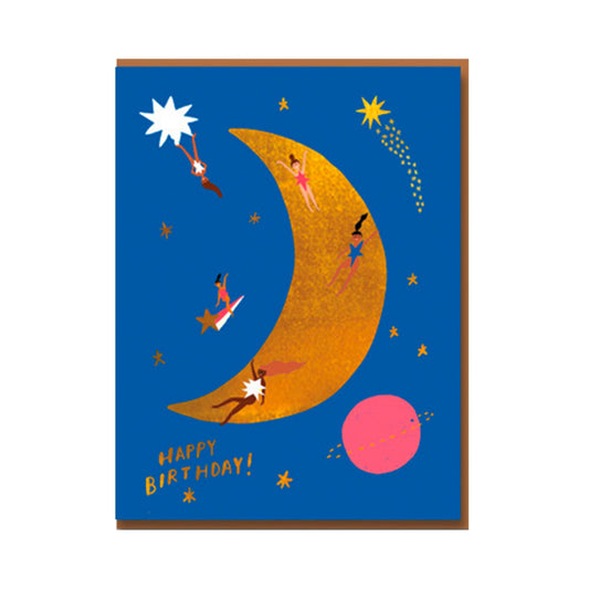 Grußkarte "Happy Birthday Auf dem Mond rutschen" - Vandeley