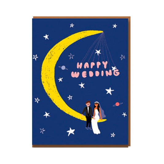 Grußkarte "Happy Wedding" Pärchen auf dem Mond - Vandeley