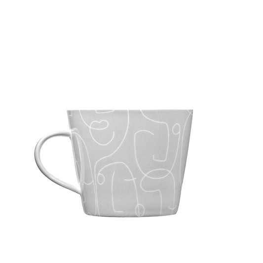 Mittelgroße Tasse mit abstraktem Weiß auf Grau Muster - 350 ml