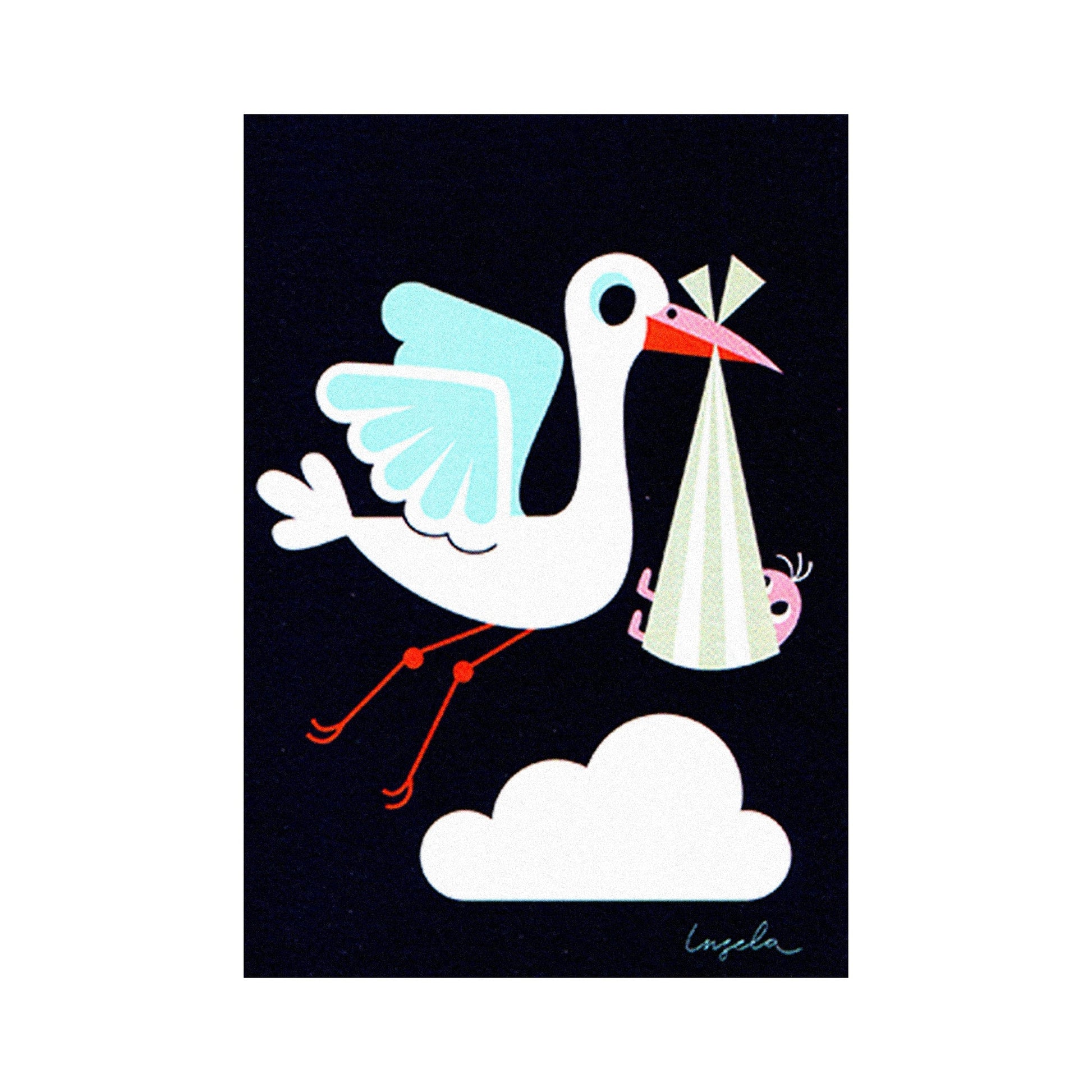 Postkarte "Storch mit Baby" - Vandeley