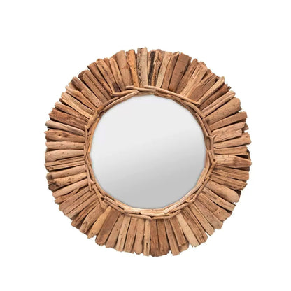 Runder Spiegel mit Fransen aus Treibholz - 60 cm Durchmesser - Vandeley